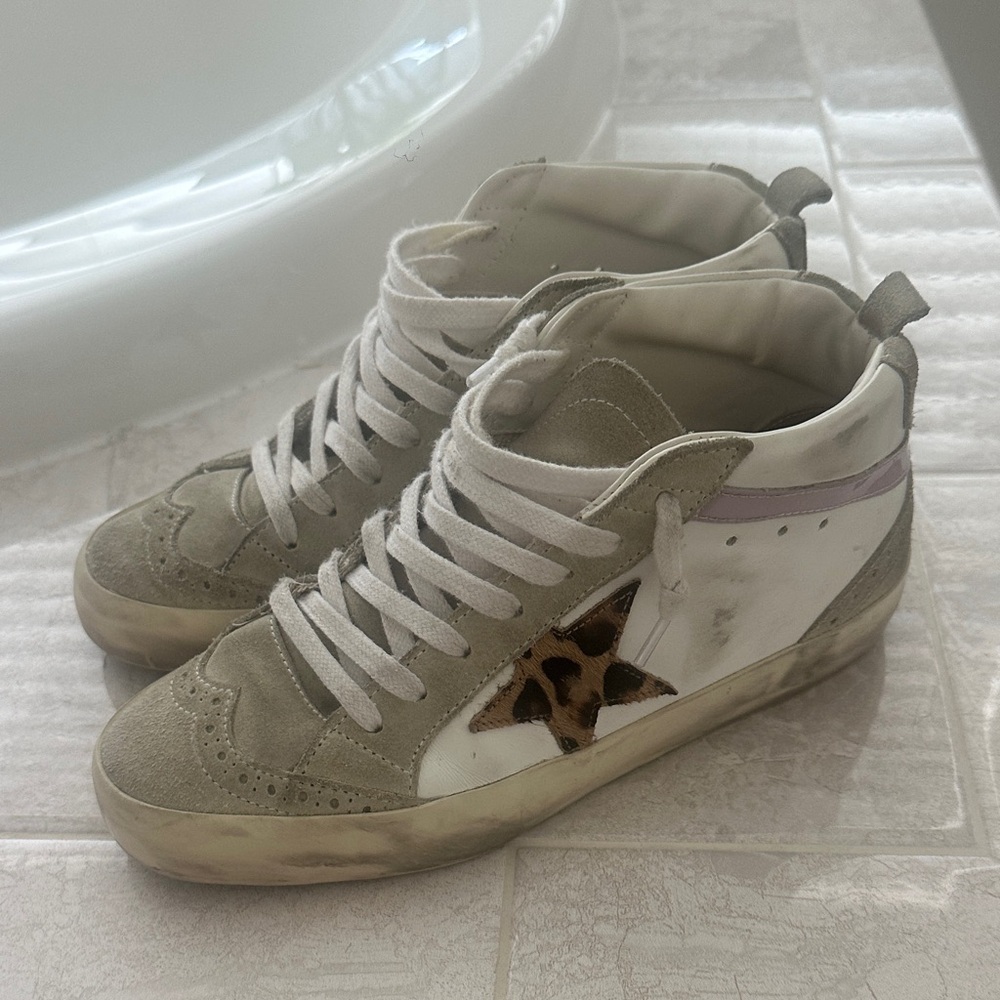 Golden Goose Midstar White lavender stripe Leopard Star